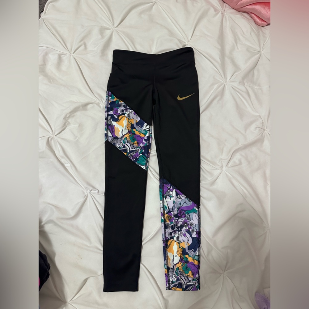 Nike Kids Black Leggings with Multicolor Pattern